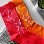 Crew Socks with logo, Bespoke S&M, orange and fuscia colour